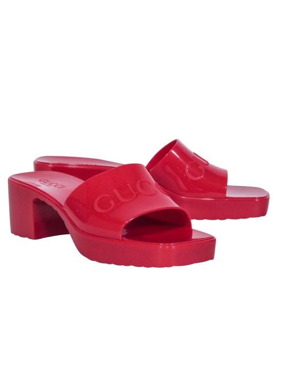 Gucci Shoes - GUCCI Platform Sandal Red Hibiscus Jelly Rubber Slide Size 37 / US 7
